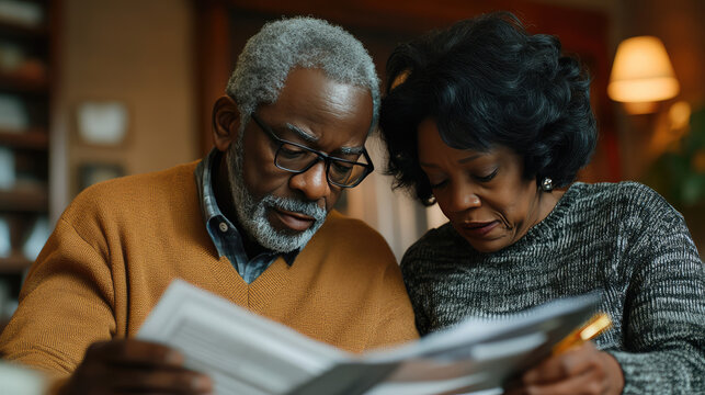 Senior man and his wife going through their finances at home