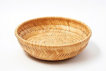 Handcrafted bamboo basket on white background woven from bamboo tray