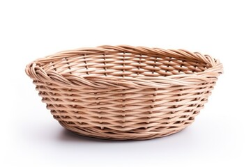 Handcrafted wicker basket on white background