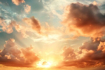 Obraz premium Beautiful sunset with colorful clouds at dusk over a serene landscape