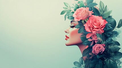 Elegant Portrait of a Woman with Soft Pink Rose Floral Crown