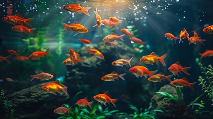 A group of goldfish swimming in a tank