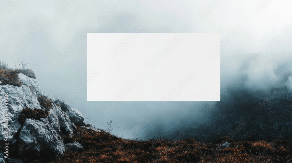 Fototapete Empty space for text surrounded by misty mountains and rocky terrain enhances creative potential for various projects. Generative AI