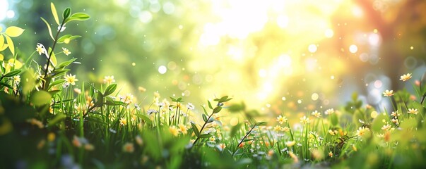 Obraz premium A field of flowers with a bright sun shining on them