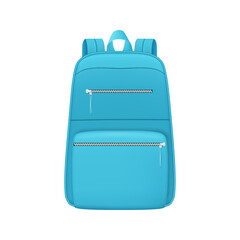 Schoolbag with pockets and straps. Vector isolated realistic modern satchel with clasps. Backpacks for school or traveling, sack with zippers and handle for carrying. Textile haversack with zipper