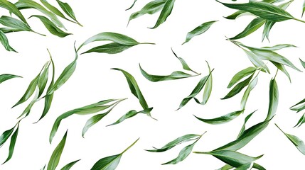 Obraz premium Floating Green Leaves: A Serene Botanical Illustration