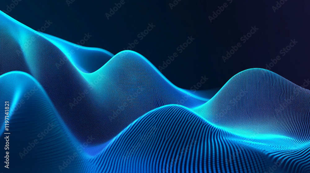 Poster abstract blue wave pattern with glowing lines on a dark background