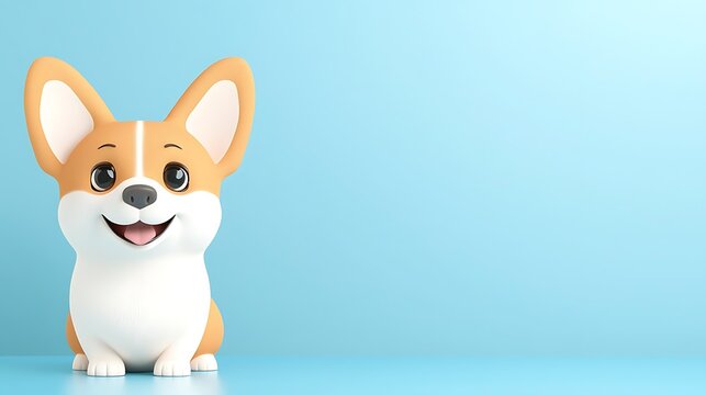 Youthful dog with a charming smile and captivating eyes, Youthful Corgi with Charming Smile on Blue Background