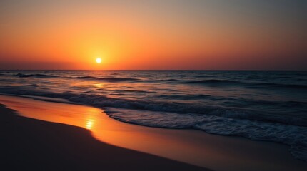 Fototapeta premium beach and sea scene in warm golden hues, creating a radiant and luxurious atmosphere with deep shadows for
