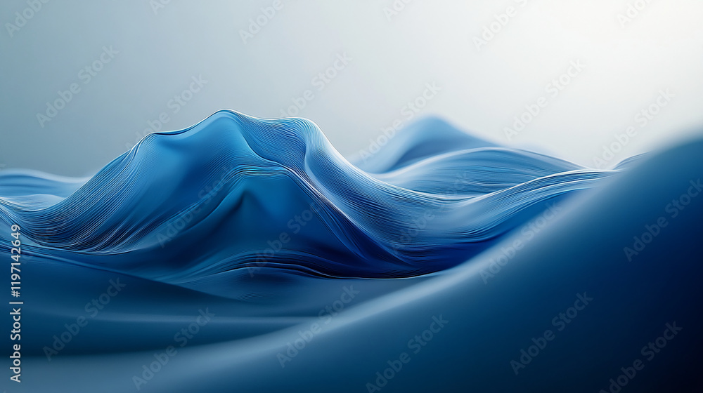 Poster abstract blue waves with smooth flowing lines on a minimalistic background