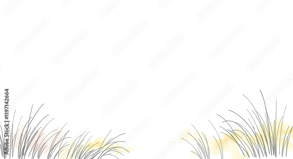 Poster minimalist white background with soft gradients and hand drawn grass, perfect for clean and elegant 