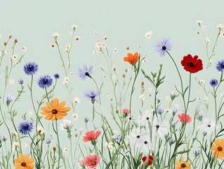 Colorful wildflowers bloom in a serene garden during a sunny spring day