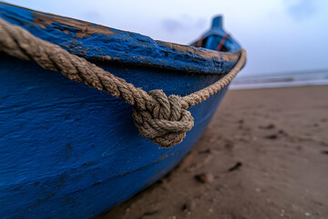 Fototapeta premium Blue Boat on Sandy Beach Photo
