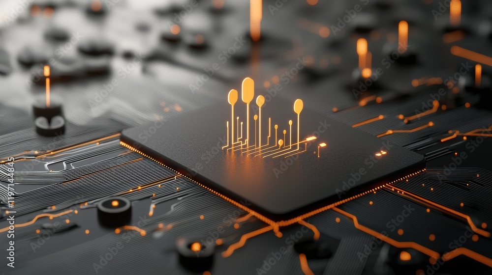 Poster A close-up of a circuit board featuring glowing elements, symbolizing advanced technology and digital innovation.