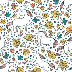 Beautiful Floral Pattern With Unicorns