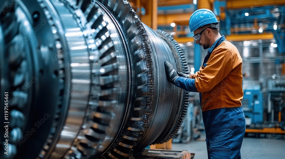 Poster an engineer calibrating large machines for use in an industrial setting.