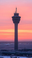 Fototapeta premium Airport Control Tower at Sunrise Illustration