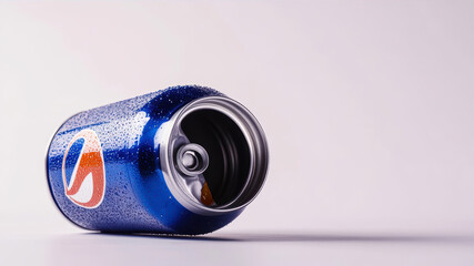 Cool and Refreshing Beverage Can Placed on a Smooth Surface With Condensation Forming