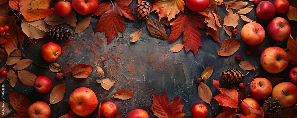 Poster a table with apples and leaves