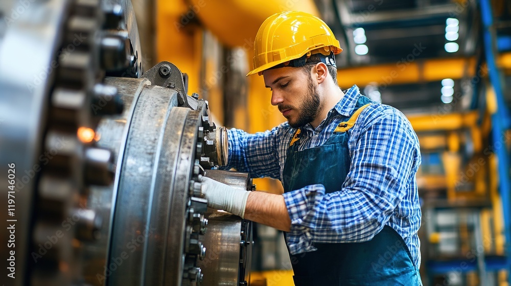 Poster an engineer calibrating large machines for use in an industrial setting.