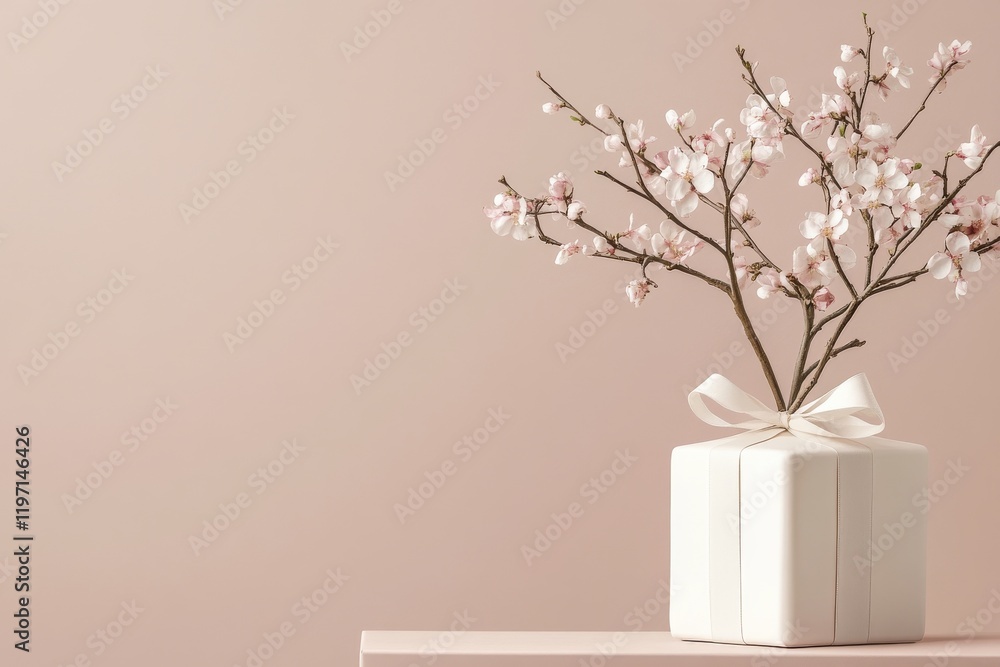Poster elegant floral arrangement in a minimalist vase on a soft pastel background creating a serene atmosp