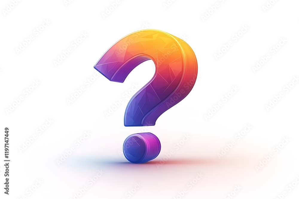 Poster colorful 3d question mark, vibrant gradient. perfect for inquiries, faqs, or problem-solving concept
