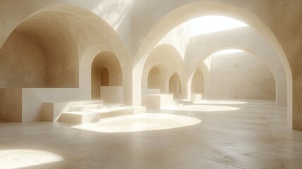 Fototapeta premium Sunlit Arches: A minimalist architectural masterpiece, characterized by a series of graceful arches bathing in the soft, ethereal glow of sunlight, evokes a sense of tranquility and ethereal beauty.