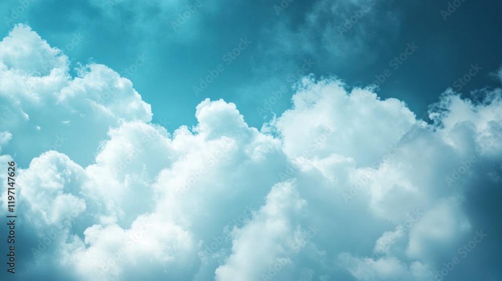 Fototapete Soft white clouds against a vibrant blue sky creating a tranquil backdrop perfect for text placement. Generative AI