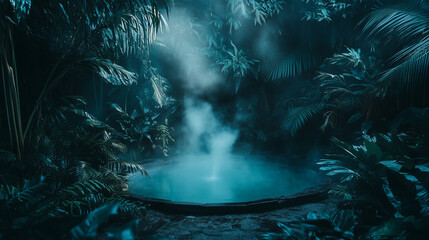 Fototapeta premium Hidden natural hot spring offers a serene escape surrounded by lush tropical foliage