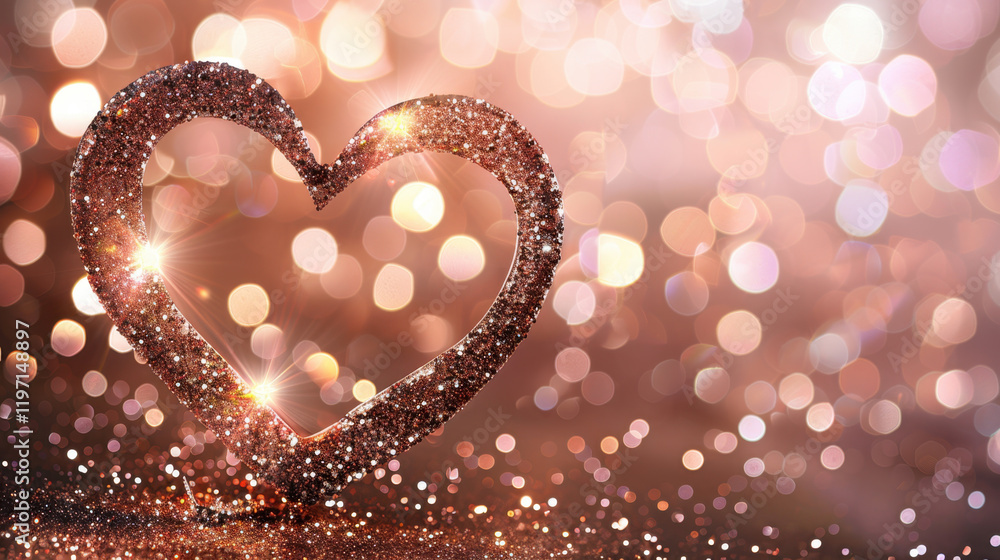 Poster sparkling heart shape with glitter against soft bokeh background creates romantic and festive atmosp