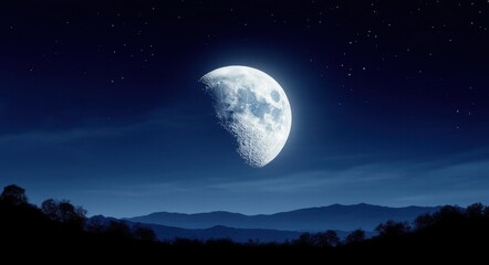 Fototapeta premium Lunar Elegance: Craters Under the Starlit Sky.