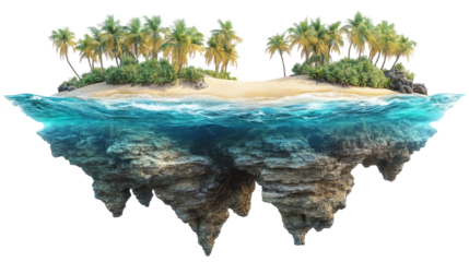 Floating Tropical Island with Palm Trees