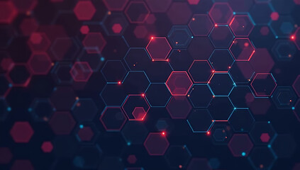 Abstract Hexagonal Background With Red And Blue Glowing Lights, Dynamic and abstract digital background featuring hexagonal shapes with colorful red and blue lighting, illustrating modern and futuri

