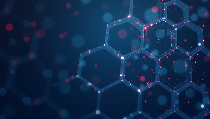 Abstract Molecular Hexagonal Network With Red and Blue Light Effects