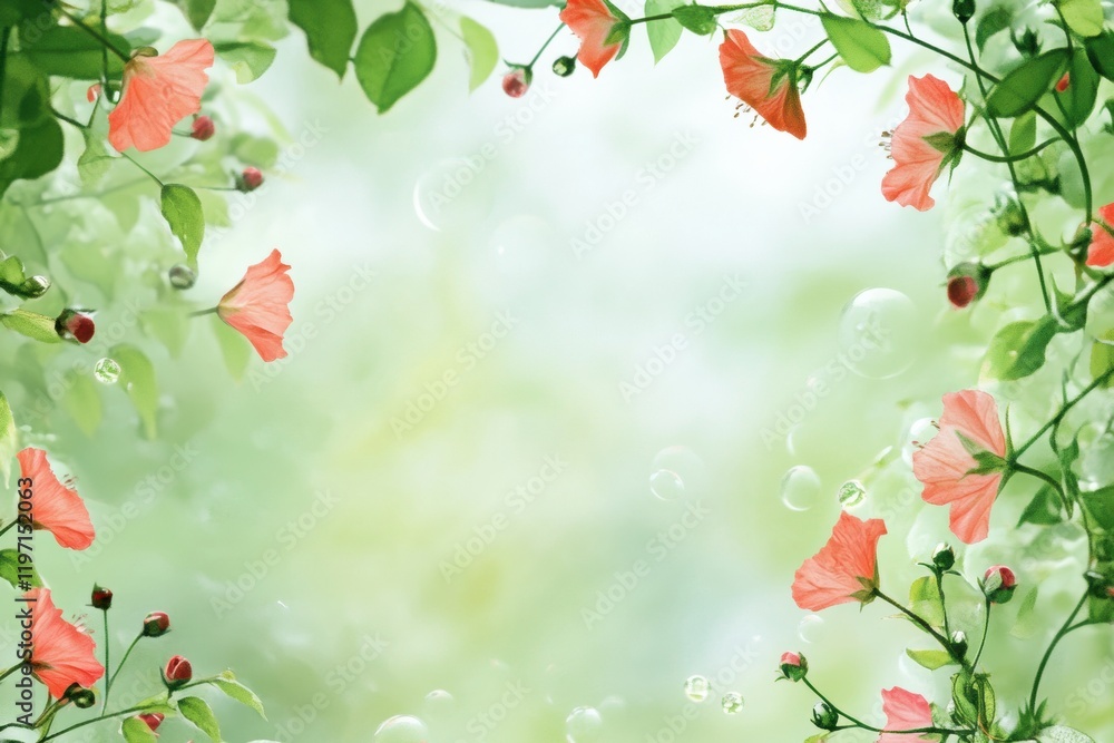 Poster delicate pink flowers and lush green leaves create an inviting space for personalized text and messa
