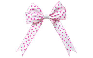 white bow with pink dots on transparent background