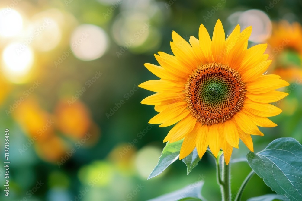 Aufkleber Vibrant sunflower blooming in a sunny garden setting with ample space for additional text creation. Generative AI