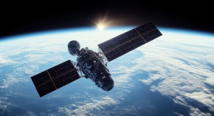 Satellite at Work Orbiting Earth.