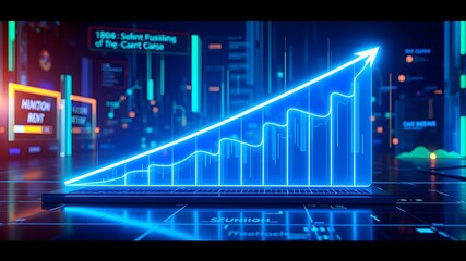 Naklejka premium Futuristic business growth chart with neon light trails