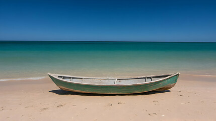 Naklejka premium Seascape Photo: Weathered Boat on Sandy Beach