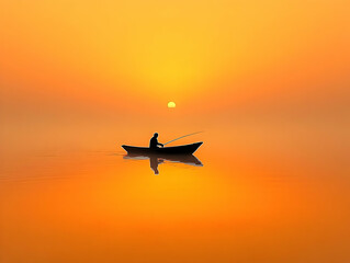 Obraz premium Sunset Fisherman Illustration