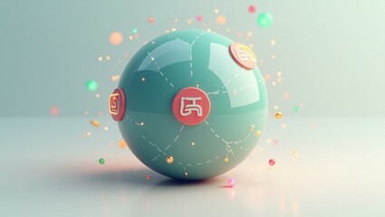 Obraz premium Bandot Decentralized application Monetization Chromie squiggle monetized Creator marketplace Motion array xdc ENS Domains mainnet Futuristic teal globe with glowing circuit patterns and red Asian cha