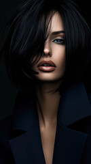 Fototapeta premium Beautiful woman with a black and blue bob haircut