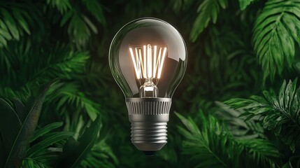 Bright Light Bulb Illuminating Space Against Vibrant Green Background Emphasizing Innovation Ideas Creativity and Energy in Modern Design Aesthetics