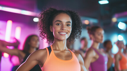 Energetic fitness class gym photography indoor close-up wellness
