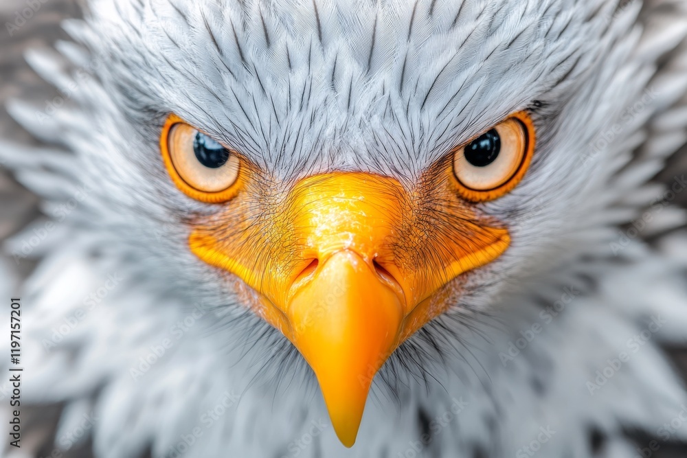 Poster A close-up of a vulture intense eyes, with the surrounding textures of its face and feathers in sharp focus