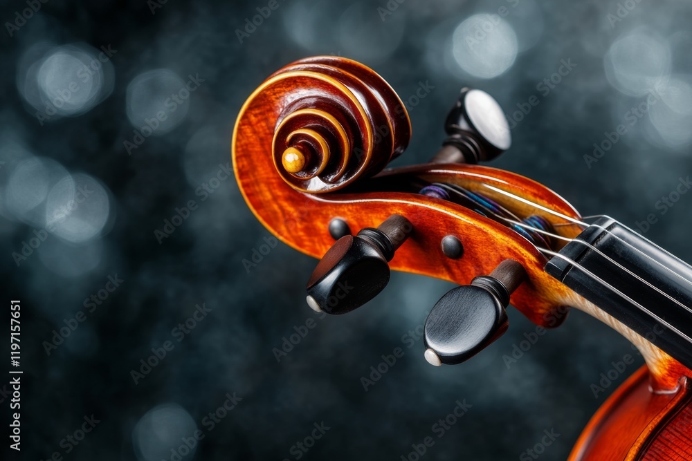 Poster a close-up of the fine tuners on a violin tailpiece, showing the craftsmanship and delicate design