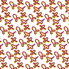Energetic Red Ribbon Pattern with Yellow Shadows. Seamless pattern with elements shaped like ribbons or the letter “X” in red with yellow shading