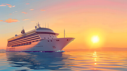 A luxurious yacht sailing during a breathtaking sunset with vibrant sky colors