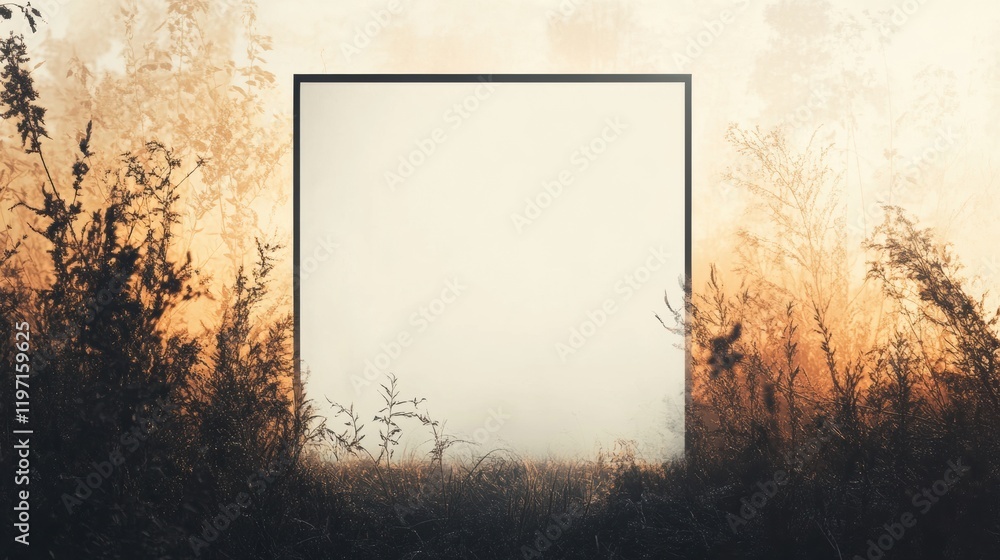 Aufkleber empty square frame in a nature setting at dusk ideal for creative text placement and mockup designs.